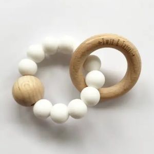 Teether - Wood & Silicone - White